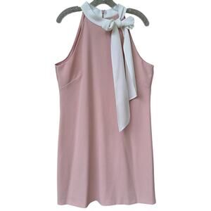 Vince Camuto Halter Tie Neck Bow A line Mini Dress Blush Pink And White Size 14